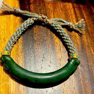 Green Beaded Bracelet with Braided Cord